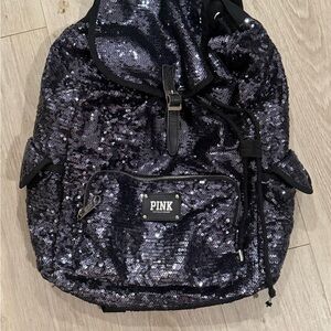 PINK Victoria's Secret Sequin Backpack blue sparkle y2k